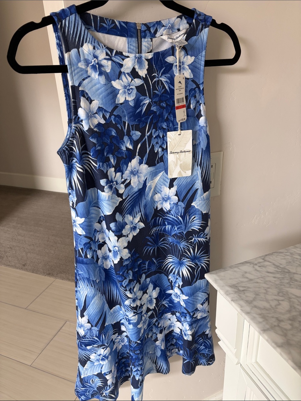 Tommy Bahama Navy and Blue Tropical Midi Dress